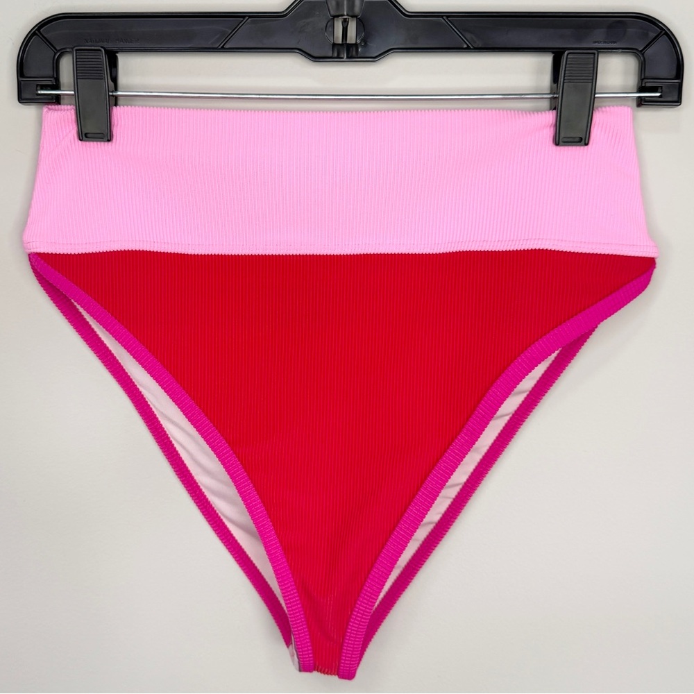 Beach Riot Emmy Colorblock High Waist Bikini Bottom Red Pink Size Large